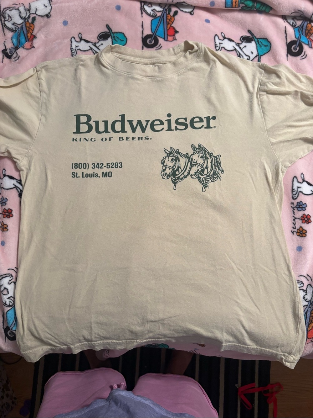 Budweiser Graphic Tee in Cream with Green Print PAC Sun